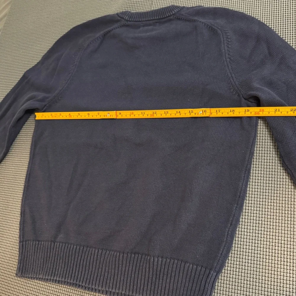 J. Crew Mens Navy Blue Knit Crewneck Sweater Size Medium Classic Ribbed Trim